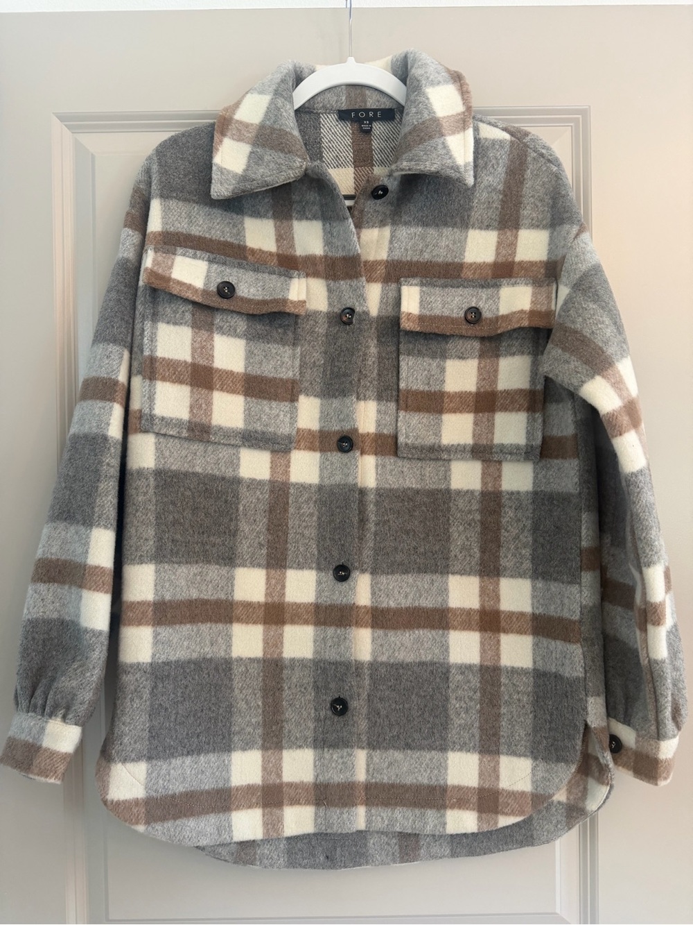 FORE Plaid Shacket in Gray and Brown